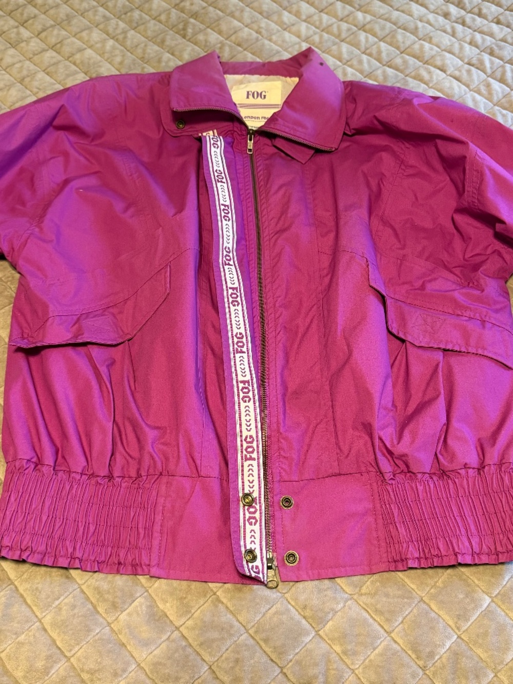 Vintage 80s London Fog Magenta Pink Bomber Jacket